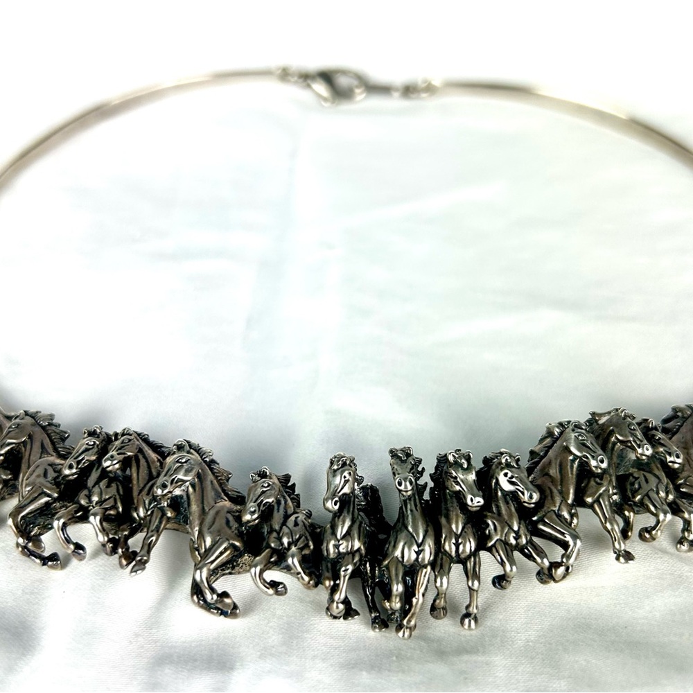Kabana Horse Statement Necklace Vintage Sterling Silver 15 Horses Running - Picture 3 of 8